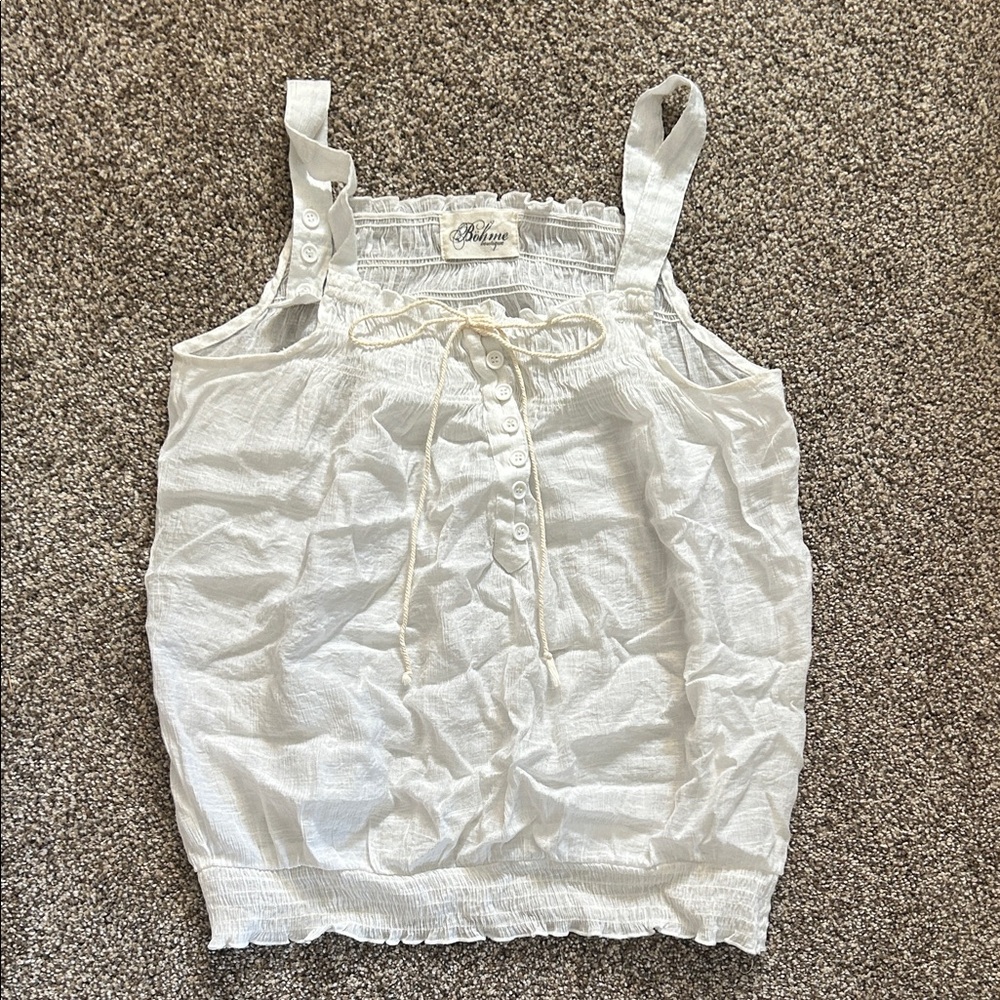Bohme Boutique White Button-Front Smocked Tie-Detail Camisole